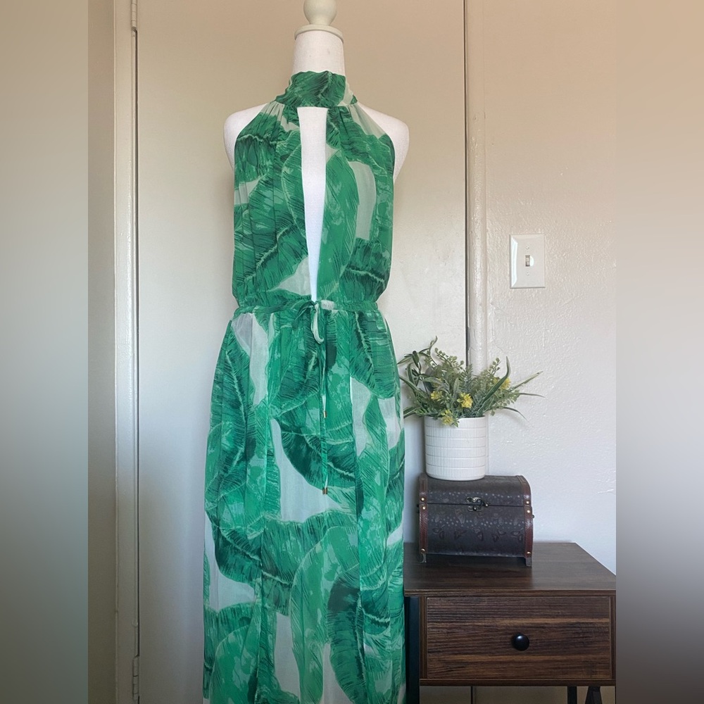 Apricot Lane Vibrant Green Leaf‎ Dress women size large